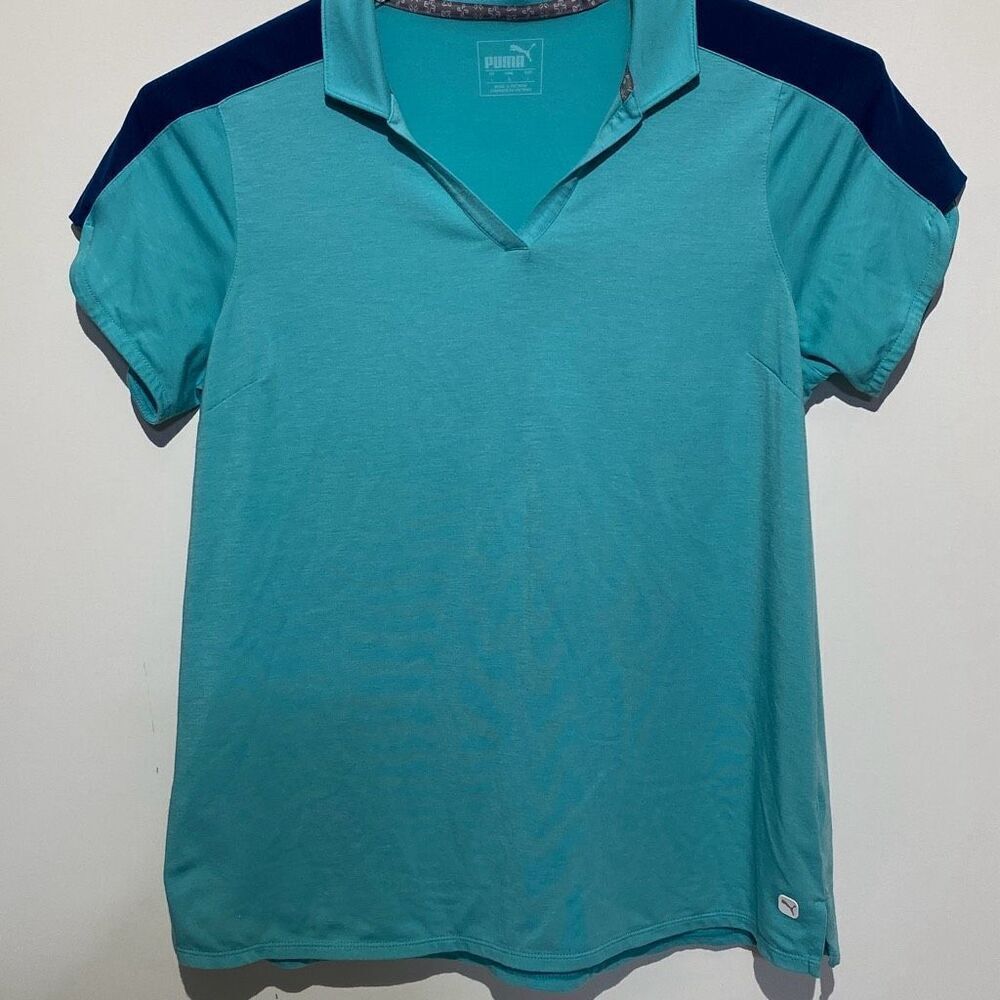 Puma‎ Women's Blue Torquoise Golf Split Neck Short Sleeve Polo Shirt Size Large